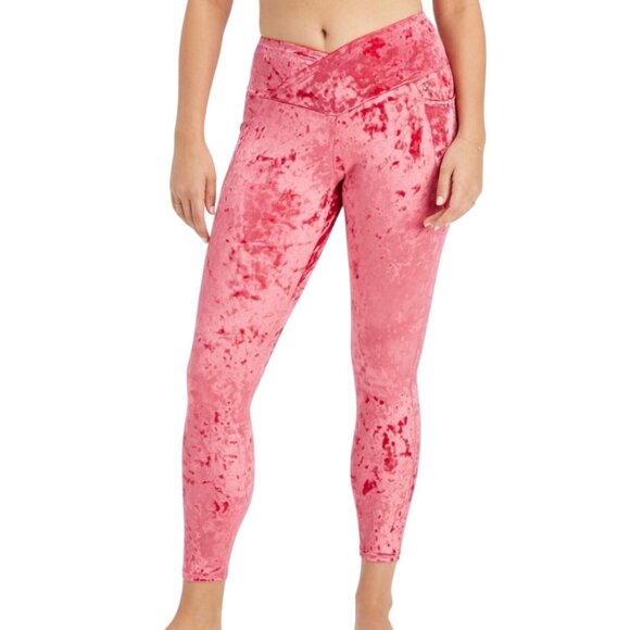 Fabletics Crushed Velour Crossover Leggings plus 3X Red Stretchy High Waist - Picture 1 of 10